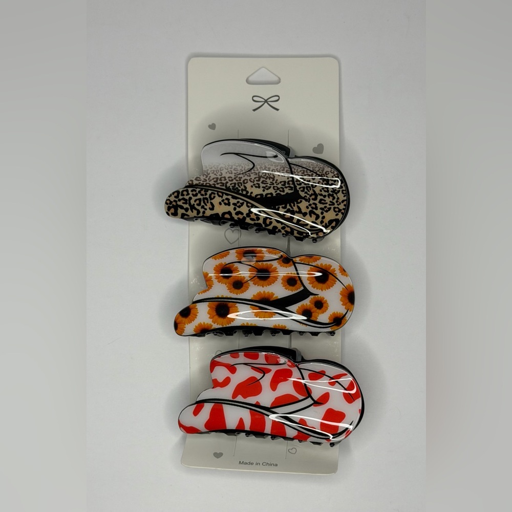 Western Cowboy Hat Hair Clips Set Boutique Cowgirl Leopard Floral Red - Picture 1 of 2